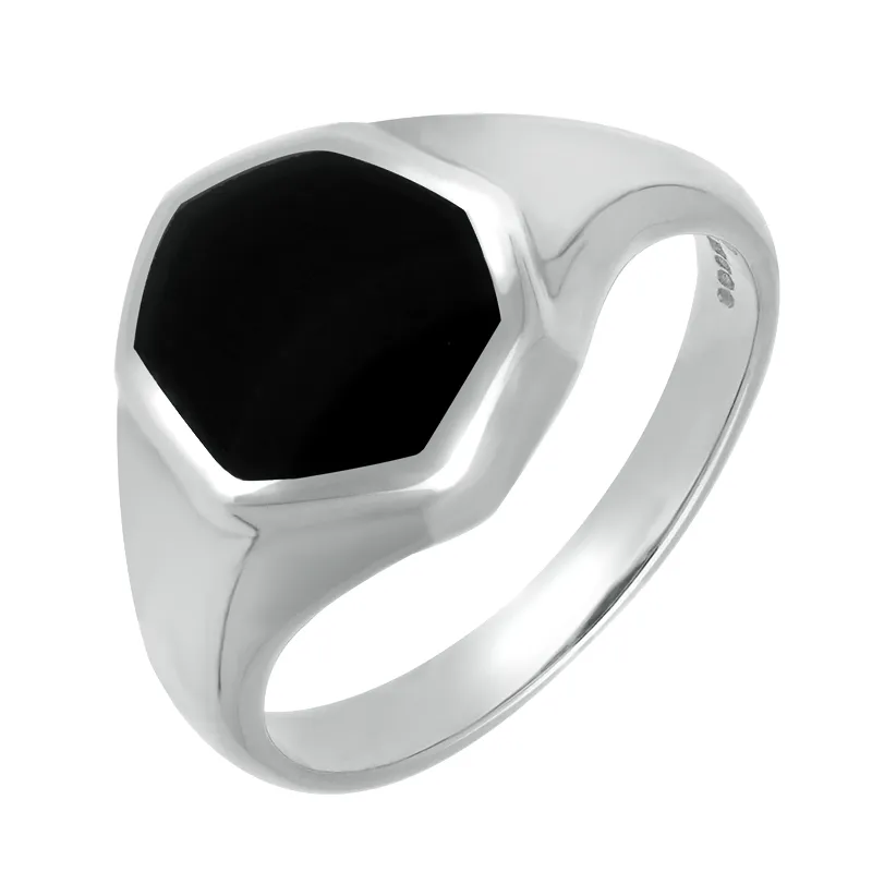 Sterling Silver Whitby Jet Organic Concave Signet Ring