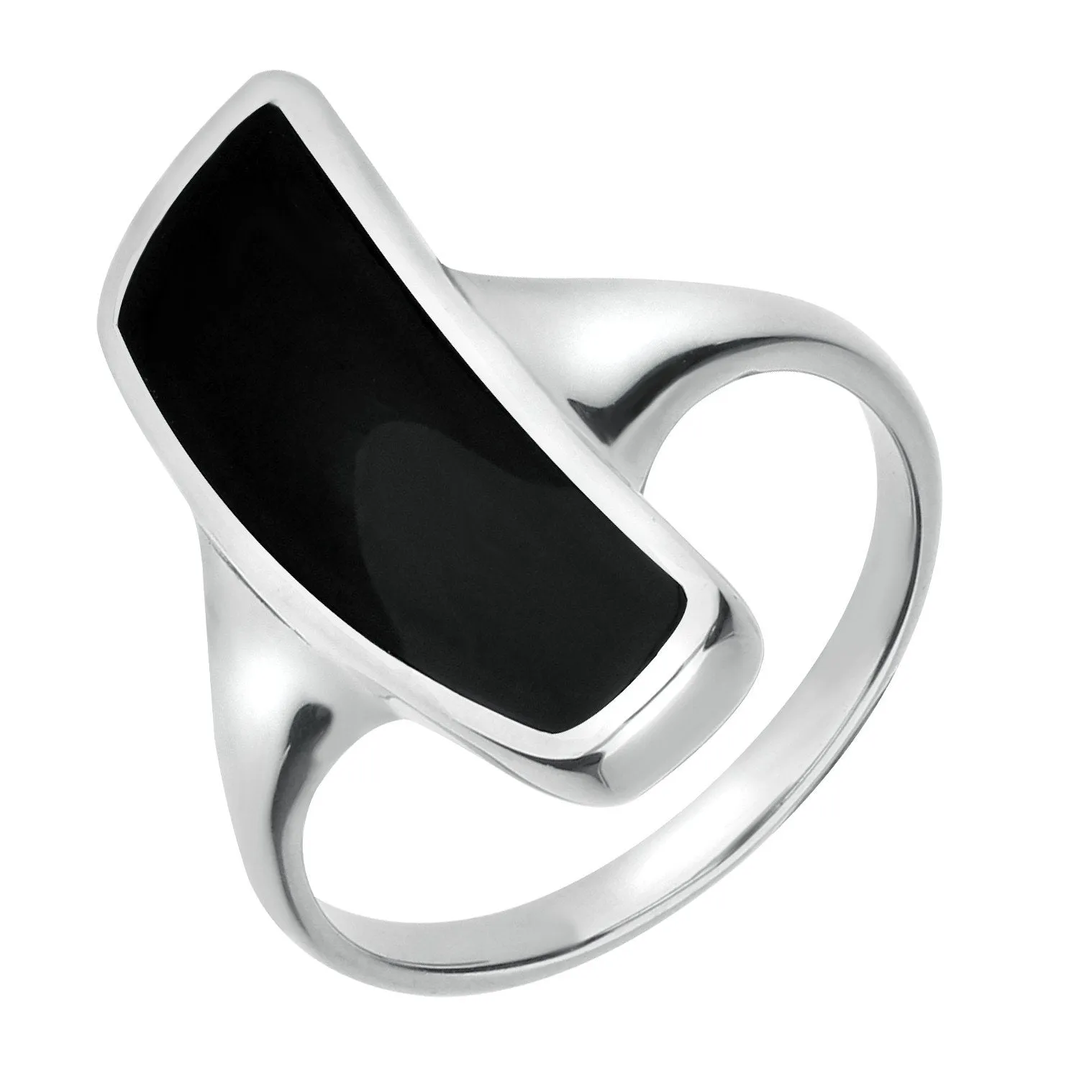 Sterling Silver Whitby Jet Organic Curved Oblong Ring D