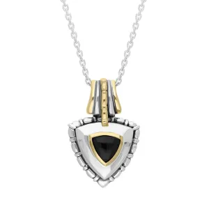 Sterling Silver Whitby Jet Ornate Triangle Necklace D
