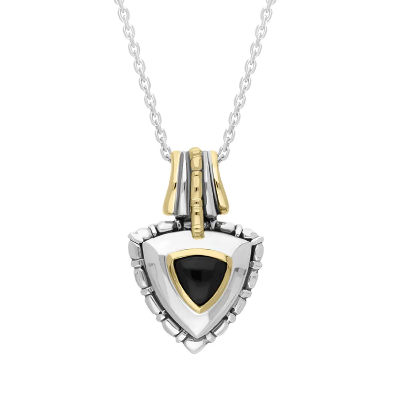 Sterling Silver Whitby Jet Ornate Triangle Necklace D