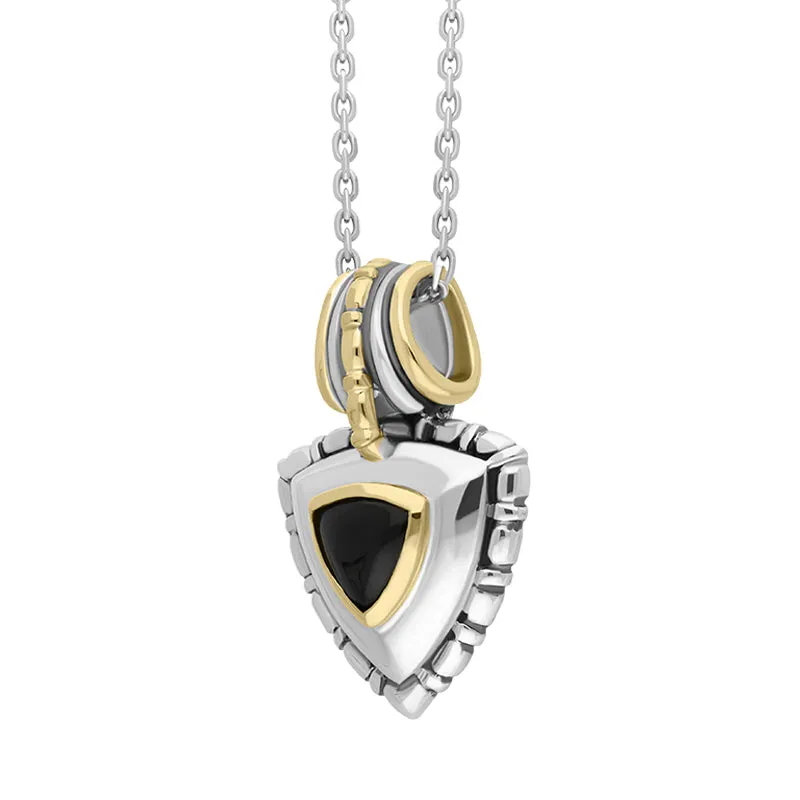 Sterling Silver Whitby Jet Ornate Triangle Necklace D
