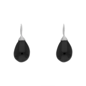 Sterling Silver Whitby Jet Oval Bead Hook Earrings