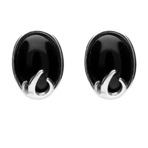 Sterling Silver Whitby Jet Oval Claw Stud Earrings