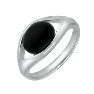 Sterling Silver Whitby Jet Oval Eye Ring