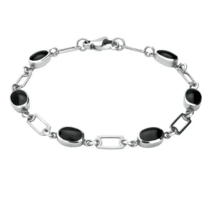 Sterling Silver Whitby Jet Oval Linked Bracelet