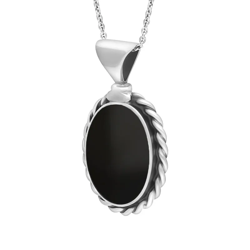Sterling Silver Whitby Jet Oval Rope Edge Necklace D