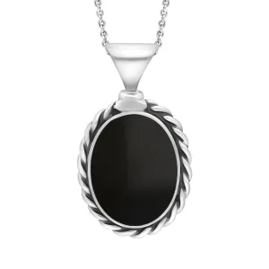 Sterling Silver Whitby Jet Oval Rope Edge Necklace D