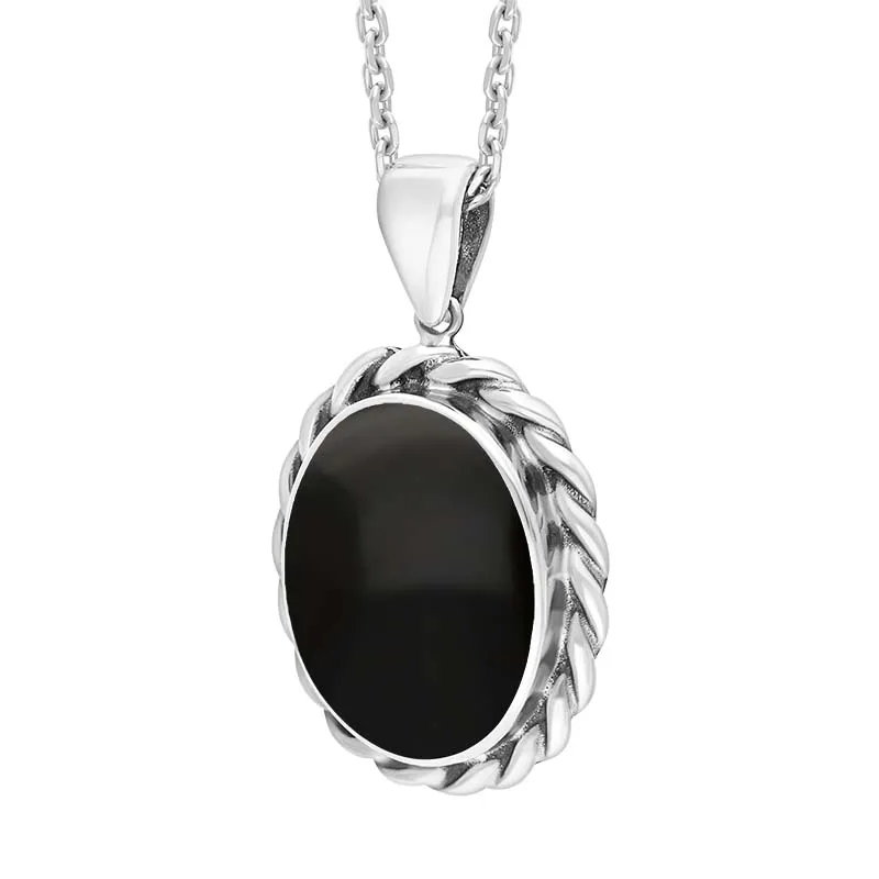Sterling Silver Whitby Jet Oval Rope Edge Necklace