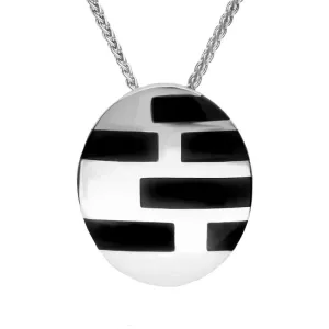 Sterling Silver Whitby Jet Oval Shape Domed Brick Pattern Necklace