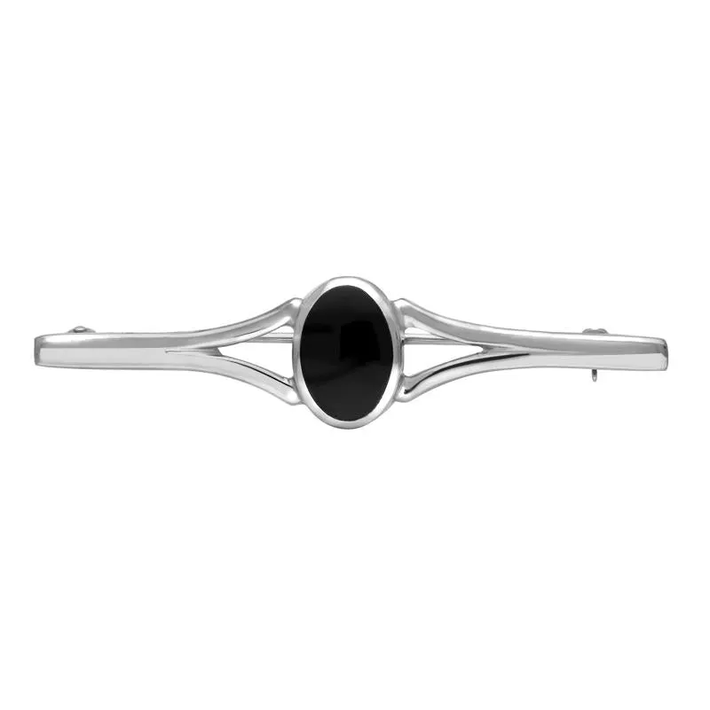 Sterling Silver Whitby Jet Oval Split Bar Brooch