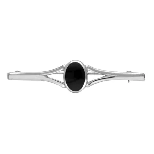 Sterling Silver Whitby Jet Oval Split Bar Brooch