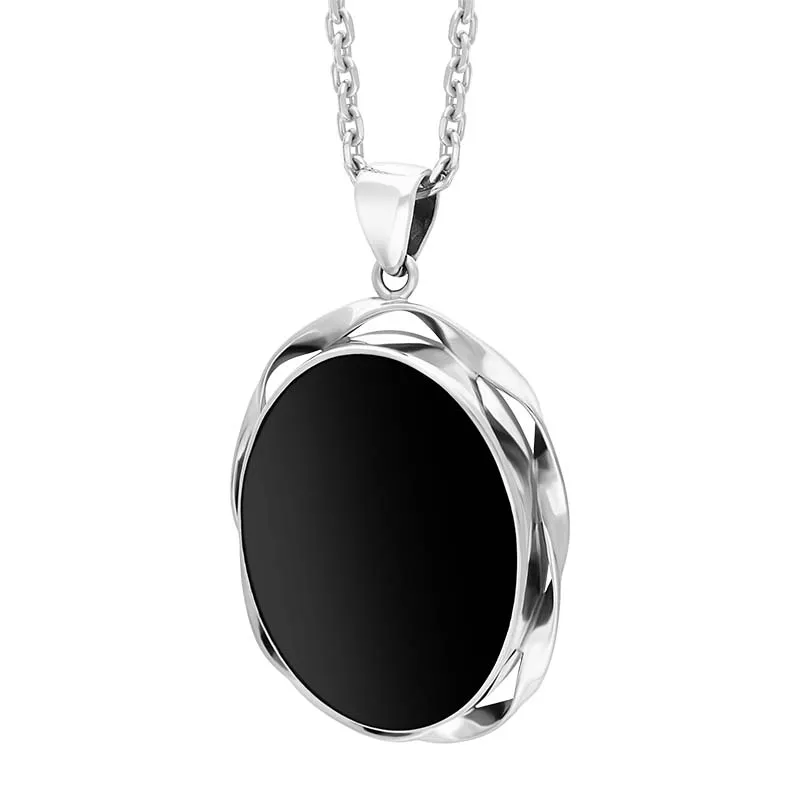 Sterling Silver Whitby Jet Oval Twisted Rope Edge Necklace