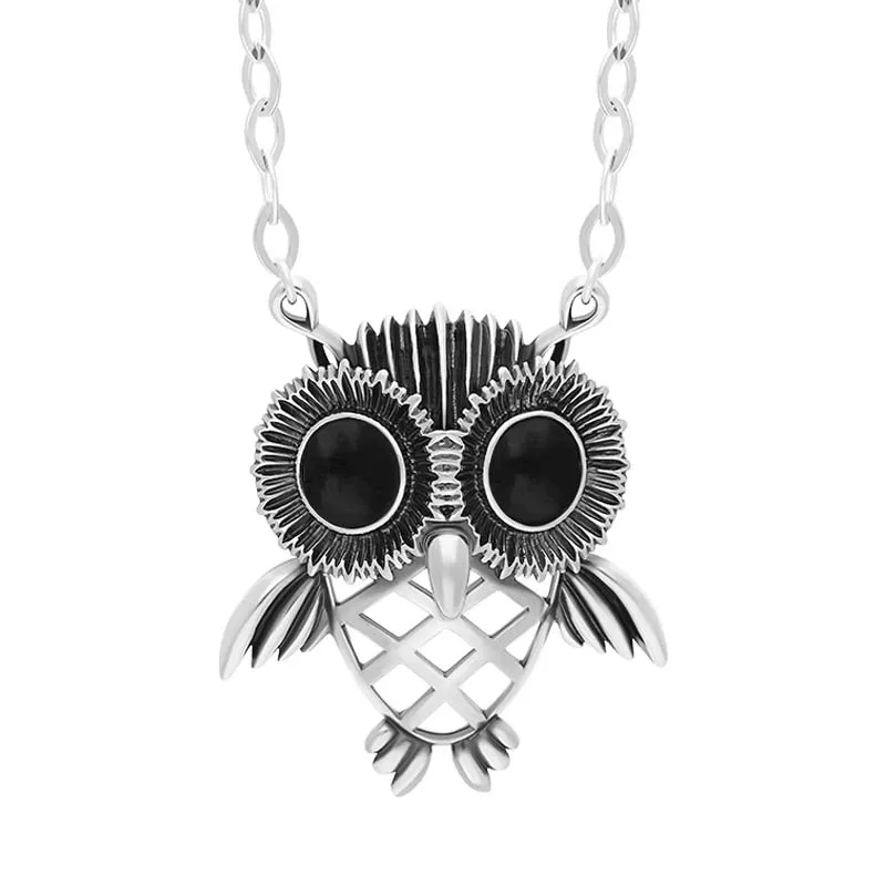 Sterling Silver Whitby Jet Owl Necklace