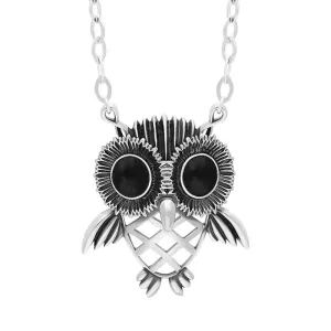 Sterling Silver Whitby Jet Owl Necklace