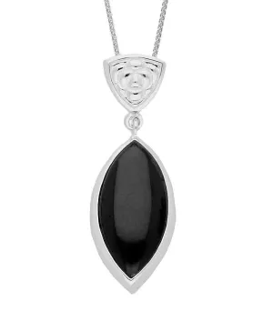 Sterling Silver Whitby Jet Patterned Marquise Necklace