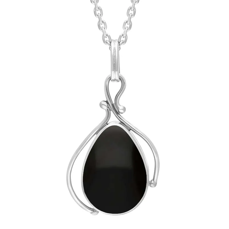 Sterling Silver Whitby Jet Pear Drop Twisted D