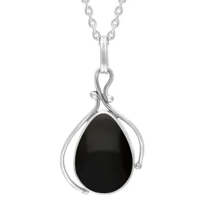 Sterling Silver Whitby Jet Pear Drop Twisted D