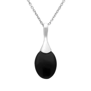 Sterling Silver Whitby Jet Pear Shaped Capped Necklace