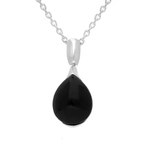Sterling Silver Whitby Jet Pear Shaped Hinge Top Necklace