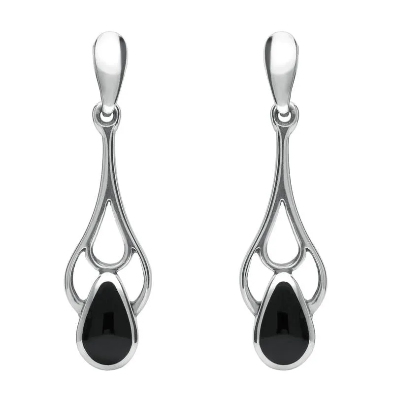 Sterling Silver Whitby Jet Pear Spoon Earrings