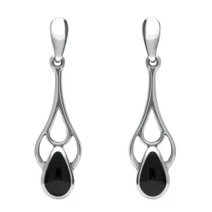 Sterling Silver Whitby Jet Pear Spoon Earrings