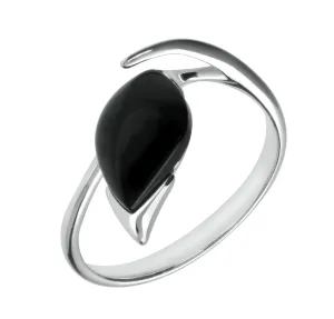 Sterling Silver Whitby Jet Pear Wave Shank Ring