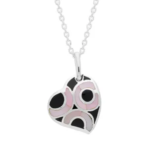 Sterling Silver Whitby Jet Pink Mother of Pearl Heart Necklace D