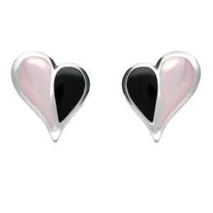 Sterling Silver Whitby Jet Pink Mother of Pearl Split Heart Stud Earrings
