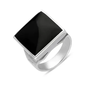 Sterling Silver Whitby Jet Queen's Jubilee Hallmark Small Square Ring D