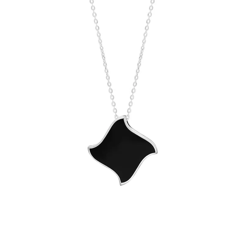 Sterling Silver Whitby Jet Reversible Gothic Filigree Square Pendant Necklace