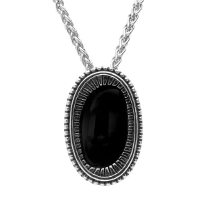 Sterling Silver Whitby Jet Ridged Oval Stone Necklace