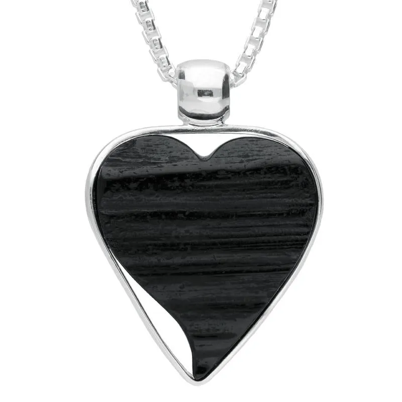 Sterling Silver Whitby Jet Rough Cut Heart Curved Triangle Surround Necklace