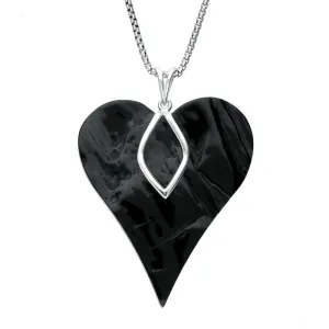 Sterling Silver Whitby Jet Rough Cut Heart Necklace