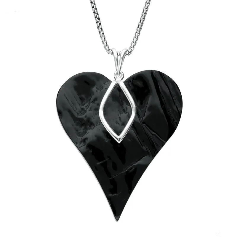 Sterling Silver Whitby Jet Rough Cut Heart Necklace