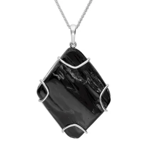 Sterling Silver Whitby Jet Rough Diamond Shaped Necklace
