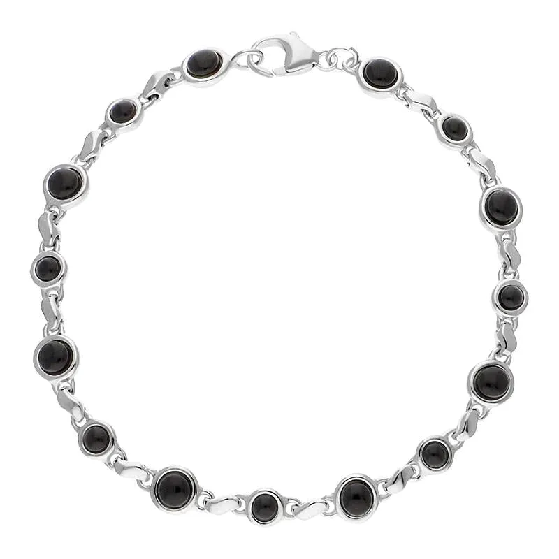 Sterling Silver Whitby Jet Round Bead Link Bracelet