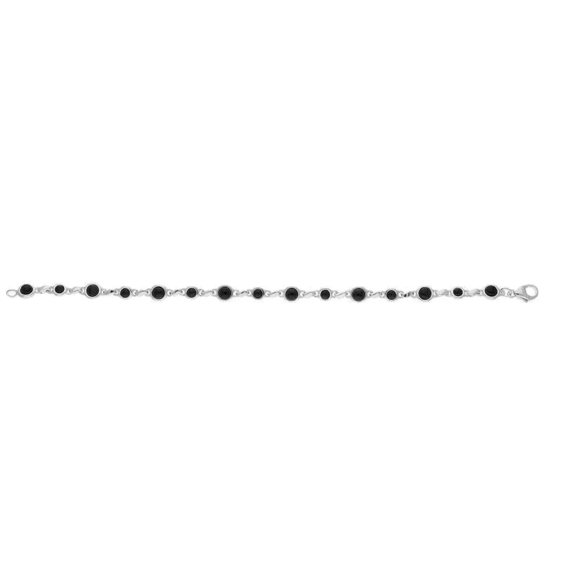 Sterling Silver Whitby Jet Round Bead Link Bracelet