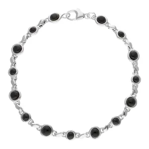 Sterling Silver Whitby Jet Round Bead Link Bracelet