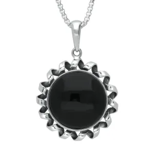 Sterling Silver Whitby Jet Round Heavy Rope Edge Necklace