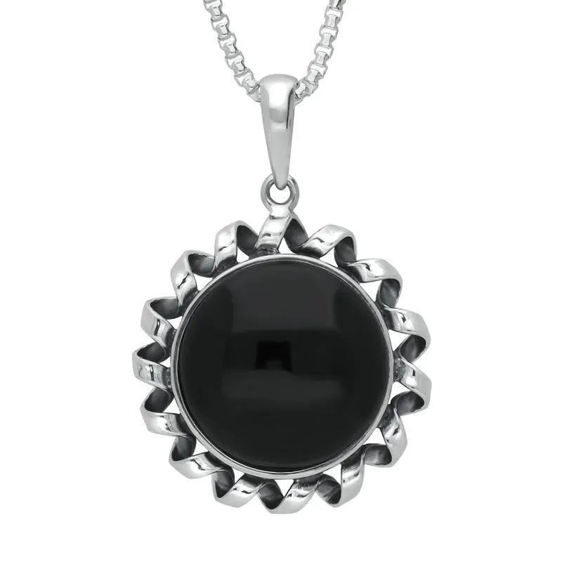Sterling Silver Whitby Jet Round Heavy Rope Edge Necklace