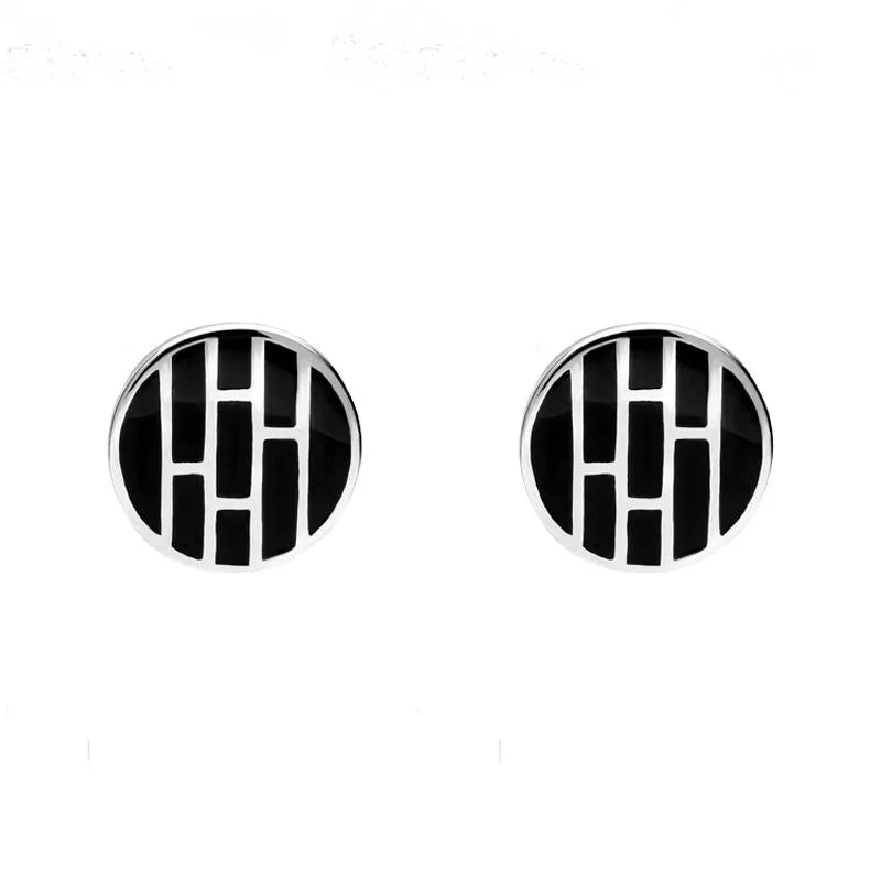 Sterling Silver Whitby Jet Round Inlaid Stud Earrings E892