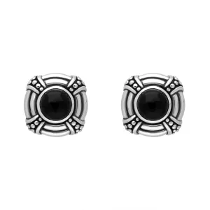 Sterling Silver Whitby Jet Round Omega Clip Earrings D