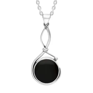 Sterling Silver Whitby Jet Round Open Loop Frame Necklace D