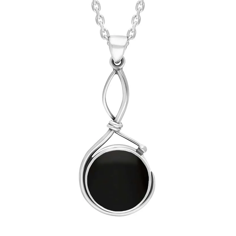 Sterling Silver Whitby Jet Round Open Loop Frame Necklace D