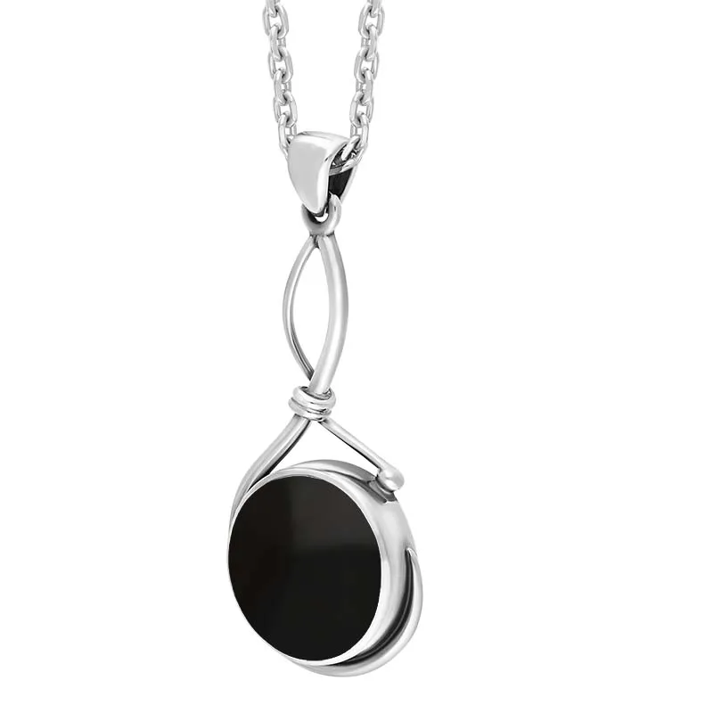 Sterling Silver Whitby Jet Round Open Loop Frame Necklace D