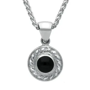 Sterling Silver Whitby Jet Round Rope Edge Necklace