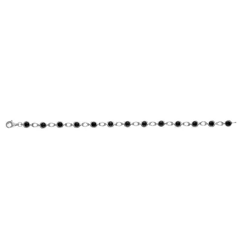 Sterling Silver Whitby Jet Round Stone Link Bracelet