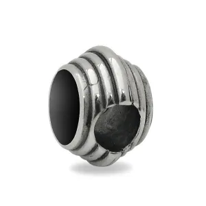 Sterling Silver Whitby Jet Round Stone Ribbed Charm