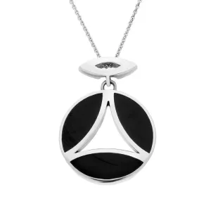 Sterling Silver Whitby Jet Round Three Stone Necklace D