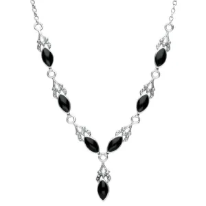 Sterling Silver Whitby Jet Seven Stone Marquise Necklace